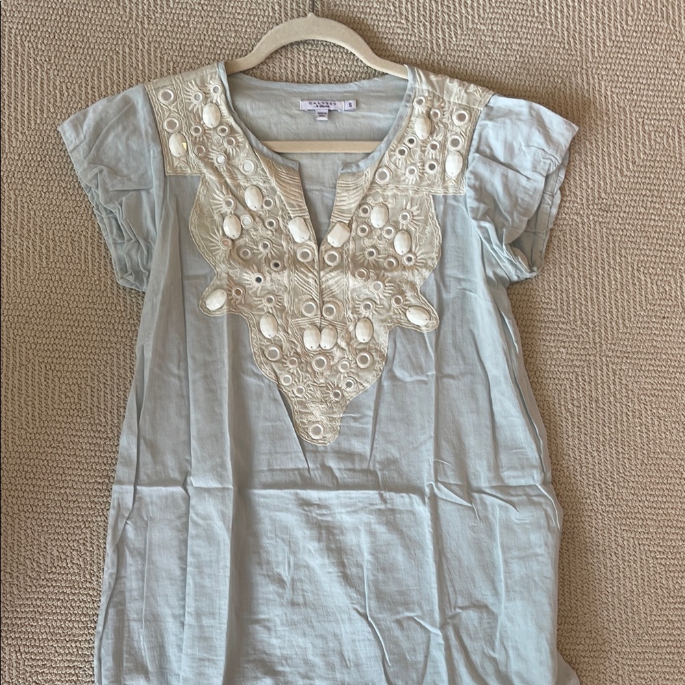 Calypso St. Barth Light Blue Mini Dress with Cream Embroidery - Picture 7 of 13
